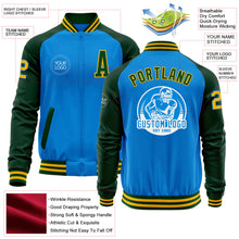 Загрузить изображение в средство просмотра галереи, Custom Powder Blue Gold-Green Bomber Varsity Letterman Two Tone Zipper Jacket