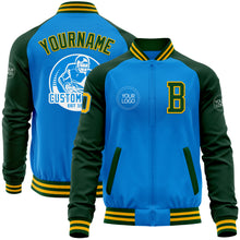 Загрузить изображение в средство просмотра галереи, Custom Powder Blue Gold-Green Bomber Varsity Letterman Two Tone Zipper Jacket