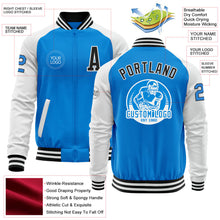 Загрузить изображение в средство просмотра галереи, Custom Powder Blue Black-White Bomber Varsity Letterman Two Tone Zipper Jacket