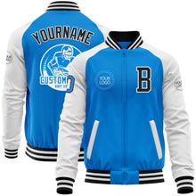 Загрузить изображение в средство просмотра галереи, Custom Powder Blue Black-White Bomber Varsity Letterman Two Tone Zipper Jacket