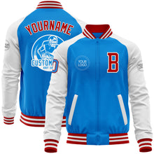 Загрузить изображение в средство просмотра галереи, Custom Powder Blue Red-White Bomber Varsity Letterman Two Tone Zipper Jacket
