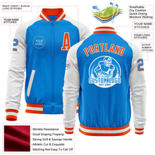 Загрузить изображение в средство просмотра галереи, Custom Powder Blue Orange-White Bomber Varsity Letterman Two Tone Zipper Jacket