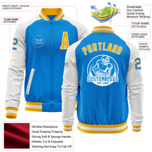 Загрузить изображение в средство просмотра галереи, Custom Powder Blue Gold-White Bomber Varsity Letterman Two Tone Zipper Jacket