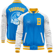 Загрузить изображение в средство просмотра галереи, Custom Powder Blue Gold-White Bomber Varsity Letterman Two Tone Zipper Jacket