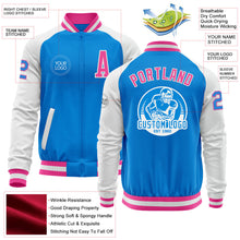 Загрузить изображение в средство просмотра галереи, Custom Powder Blue Pink-White Bomber Varsity Letterman Two Tone Zipper Jacket
