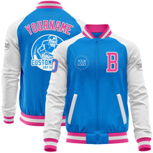 Загрузить изображение в средство просмотра галереи, Custom Powder Blue Pink-White Bomber Varsity Letterman Two Tone Zipper Jacket