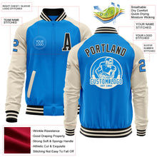 Загрузить изображение в средство просмотра галереи, Custom Powder Blue Black-Cream Bomber Varsity Letterman Two Tone Zipper Jacket