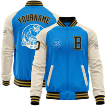 Загрузить изображение в средство просмотра галереи, Custom Powder Blue Black Old Gold-Cream Bomber Varsity Letterman Two Tone Zipper Jacket