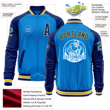 Charger l'image dans la galerie, Custom Powder Blue Yellow-Royal Bomber Varsity Letterman Two Tone Zipper Jacket