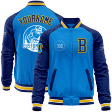Charger l'image dans la galerie, Custom Powder Blue Yellow-Royal Bomber Varsity Letterman Two Tone Zipper Jacket