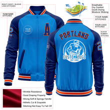 Charger l'image dans la galerie, Custom Powder Blue Orange-Royal Bomber Varsity Letterman Two Tone Zipper Jacket