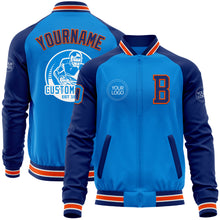 Charger l'image dans la galerie, Custom Powder Blue Orange-Royal Bomber Varsity Letterman Two Tone Zipper Jacket