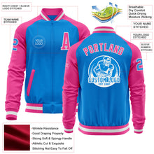 Charger l'image dans la galerie, Custom Powder Blue White-Pink Bomber Varsity Letterman Two Tone Zipper Jacket