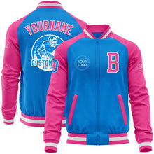 Charger l'image dans la galerie, Custom Powder Blue White-Pink Bomber Varsity Letterman Two Tone Zipper Jacket