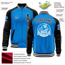 Load image into Gallery viewer, Custom Powder Blue White-Black Bomber Varsity Letterman Two Tone Zipper Jacket
