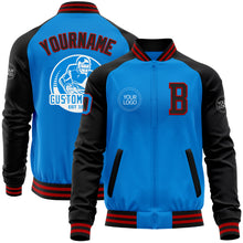 Загрузить изображение в средство просмотра галереи, Custom Powder Blue Red-Black Bomber Varsity Letterman Two Tone Zipper Jacket