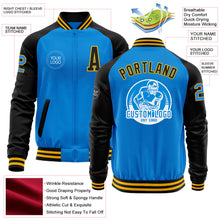 Charger l'image dans la galerie, Custom Powder Blue Gold-Black Bomber Varsity Letterman Two Tone Zipper Jacket