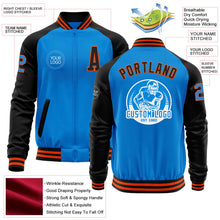 Charger l'image dans la galerie, Custom Powder Blue Orange-Black Bomber Varsity Letterman Two Tone Zipper Jacket