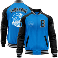 Charger l'image dans la galerie, Custom Powder Blue Gray-Black Bomber Varsity Letterman Two Tone Zipper Jacket