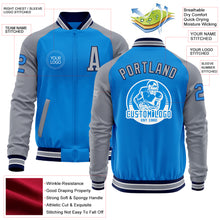 Charger l'image dans la galerie, Custom Powder Blue Navy-Gray Bomber Varsity Letterman Two Tone Zipper Jacket