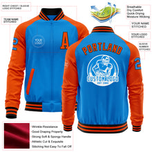 Charger l'image dans la galerie, Custom Powder Blue Black-Orange Bomber Varsity Letterman Two Tone Zipper Jacket