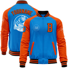 Charger l'image dans la galerie, Custom Powder Blue Black-Orange Bomber Varsity Letterman Two Tone Zipper Jacket