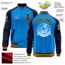 Charger l'image dans la galerie, Custom Powder Blue Gold-Navy Bomber Varsity Letterman Two Tone Zipper Jacket