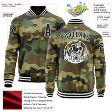 Charger l'image dans la galerie, Custom Camo Black-White Bomber Varsity Letterman Salute To Service Zipper Jacket
