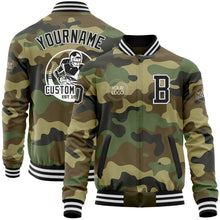 Charger l'image dans la galerie, Custom Camo Black-White Bomber Varsity Letterman Salute To Service Zipper Jacket