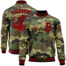 Charger l'image dans la galerie, Custom Camo Red-Black Bomber Varsity Letterman Salute To Service Zipper Jacket