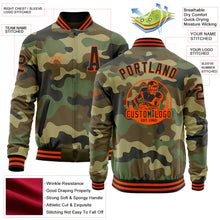 Charger l'image dans la galerie, Custom Camo Black-Orange Bomber Varsity Letterman Salute To Service Zipper Jacket
