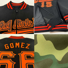 Charger l'image dans la galerie, Custom Camo Black-Old Gold Bomber Varsity Letterman Salute To Service Zipper Jacket