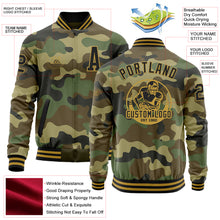 Charger l'image dans la galerie, Custom Camo Black-Old Gold Bomber Varsity Letterman Salute To Service Zipper Jacket