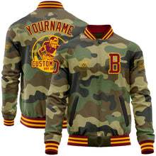 Charger l'image dans la galerie, Custom Camo Crimson-Gold Bomber Varsity Letterman Salute To Service Zipper Jacket