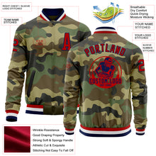 Charger l'image dans la galerie, Custom Camo Red-Navy Bomber Varsity Letterman Salute To Service Zipper Jacket