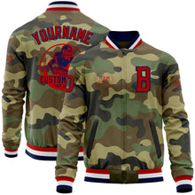 Charger l'image dans la galerie, Custom Camo Red-Navy Bomber Varsity Letterman Salute To Service Zipper Jacket