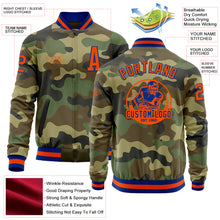 Laden Sie das Bild in den Galerie-Viewer, Custom Camo Orange-Royal Bomber Varsity Letterman Salute To Service Zipper Jacket
