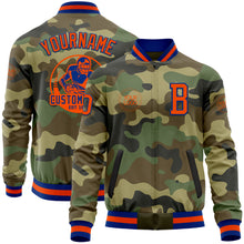 Laden Sie das Bild in den Galerie-Viewer, Custom Camo Orange-Royal Bomber Varsity Letterman Salute To Service Zipper Jacket
