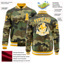 Laden Sie das Bild in den Galerie-Viewer, Custom Camo Gold-White Bomber Varsity Letterman Salute To Service Zipper Jacket