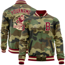 Laden Sie das Bild in den Galerie-Viewer, Custom Camo Maroon-Cream Bomber Varsity Letterman Salute To Service Zipper Jacket