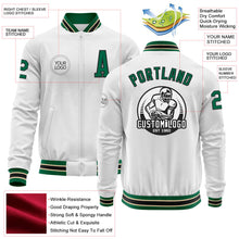 Laden Sie das Bild in den Galerie-Viewer, Custom White Kelly Green Black-Cream Bomber Varsity Letterman Zipper Jacket