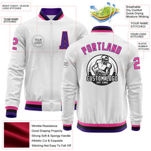 Загрузить изображение в средство просмотра галереи, Custom White Pink Purple-Black Bomber Varsity Letterman Zipper Jacket