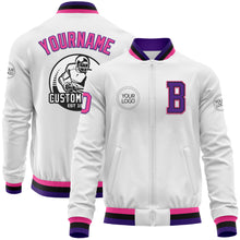 Загрузить изображение в средство просмотра галереи, Custom White Pink Purple-Black Bomber Varsity Letterman Zipper Jacket