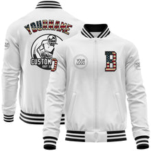 Laden Sie das Bild in den Galerie-Viewer, Custom White Vintage USA Flag-Black Bomber Varsity Letterman Zipper Jacket
