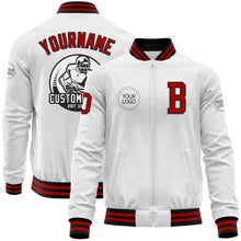 Загрузить изображение в средство просмотра галереи, Custom White Red-Black Bomber Varsity Letterman Zipper Jacket