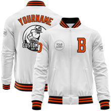 Charger l'image dans la galerie, Custom White Orange-Black Bomber Varsity Letterman Zipper Jacket
