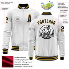 Загрузить изображение в средство просмотра галереи, Custom White Black-Old Gold Bomber Varsity Letterman Zipper Jacket