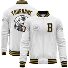 Загрузить изображение в средство просмотра галереи, Custom White Black-Old Gold Bomber Varsity Letterman Zipper Jacket