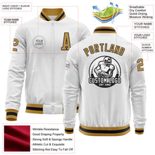 Laden Sie das Bild in den Galerie-Viewer, Custom White Old Gold-Black Bomber Varsity Letterman Zipper Jacket
