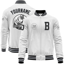 Загрузить изображение в средство просмотра галереи, Custom White Black-Gray Bomber Varsity Letterman Zipper Jacket